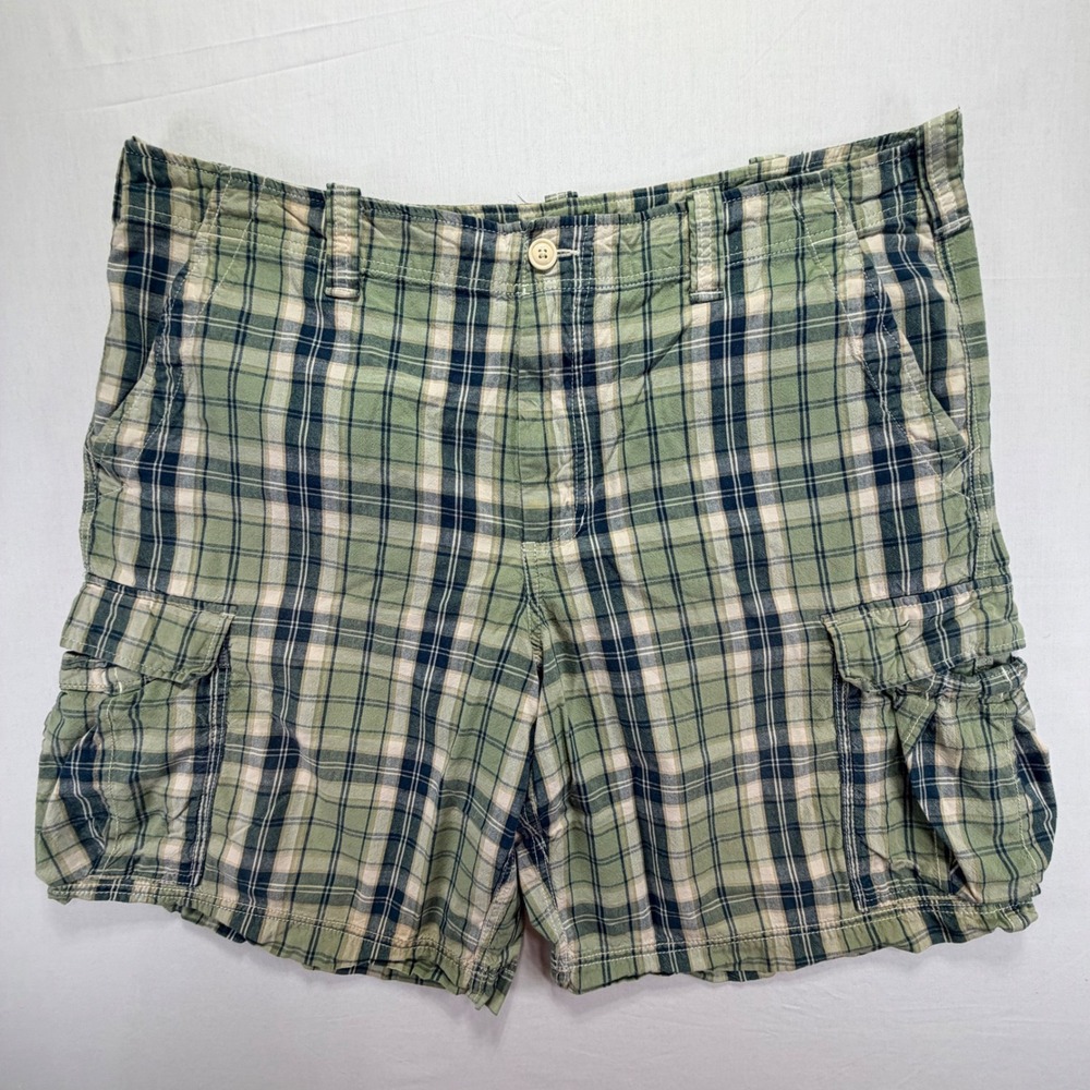 Polo Jeans Company Ralph Lauren Men's Plaid‎ Cargo Shorts Size 42 Green Navy Tan